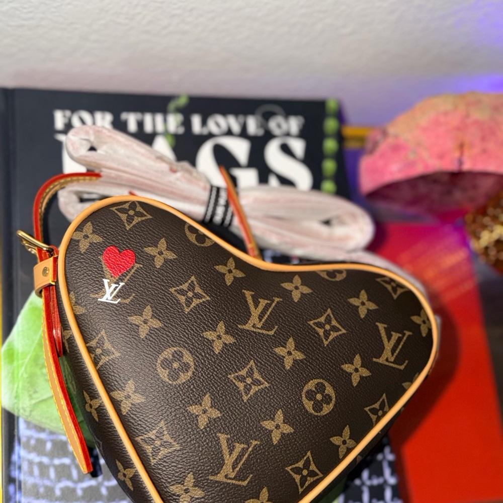 Louis Vuitton Brown Monogram Heart Crossbody with Red Heart Accent